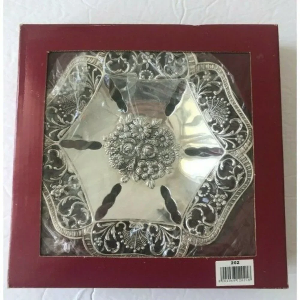 Silver plated Footed Bowl Dish Lace Embossed on Edge, Middle and Foot New